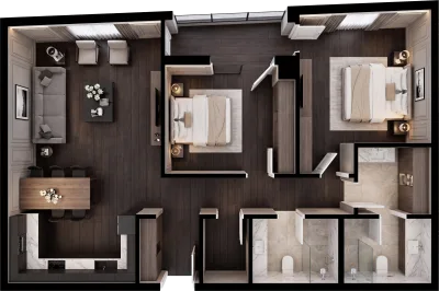 Apartament 2 dhomësh A4, 93 m² - Blloku A, kati 1