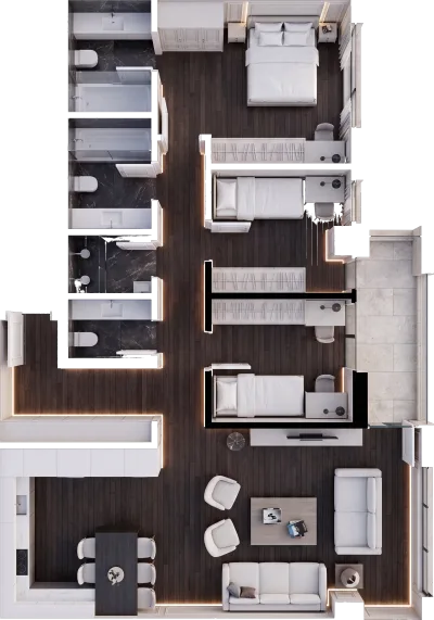 Apartament 3 dhomësh B1, 112 m² - Blloku B, kati 1