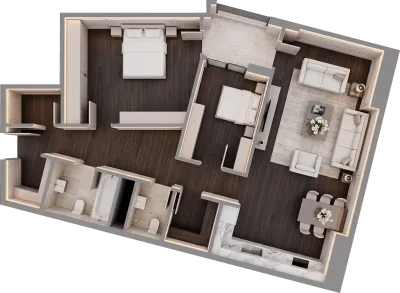 Apartament 2 dhomësh C2, 105 m² - Blloku C, kati 1