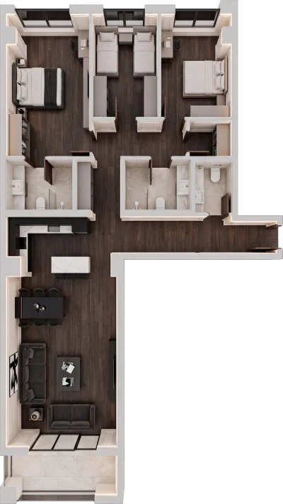 Apartament 3 dhomësh A3, 117 m² - Blloku A, kati 2