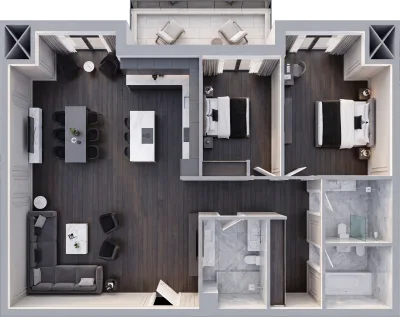 Apartament 2 dhomësh D5, 106 m² - Blloku D, kati 2
