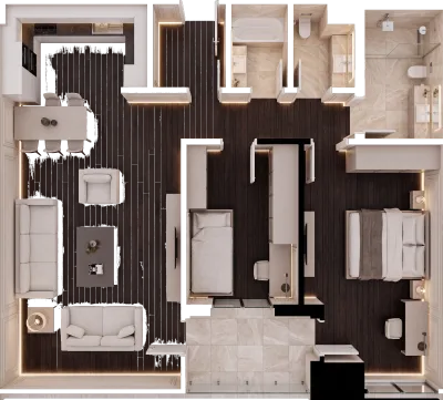 Apartament 2 dhomësh A1, 88 m² - Blloku A, kati 3