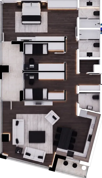 Apartament 3 dhomësh C4, 128 m² - Blloku C, kati 3