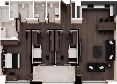 Apartament 3 dhomësh D7, 110 m² - Blloku D, kati 3