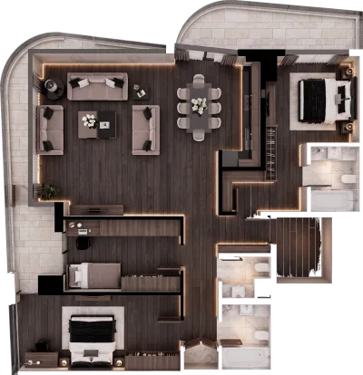 Apartament 3 dhomësh B4, 151 m² - Blloku B, kati 4