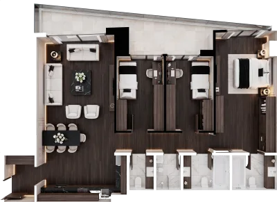 Apartament 3 dhomësh B5, 123 m² - Blloku B, kati 4