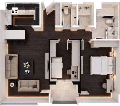Apartament 2 dhomësh A7, 89 m² - Blloku A, kati 5