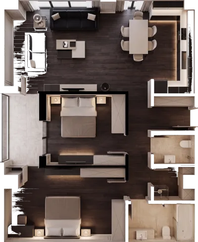 Apartament 2 dhomësh C6, 100 m² - Blloku C, kati 5