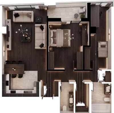 Apartament 2 dhomësh A6, 96 m² - Blloku A, kati 6