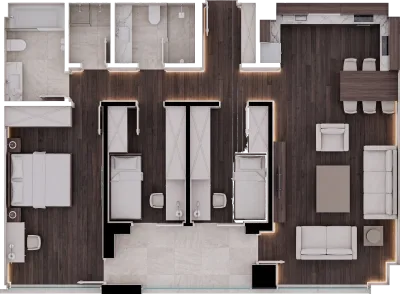 Apartament 3 dhomësh A2, 107 m² - Blloku A, kati 7