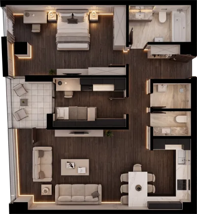 Apartament 2 dhomësh B2, 96 m² - Blloku B, kati 7
