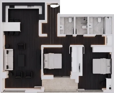 Apartament 2 dhomësh D2, 102 m² - Blloku D, kati 7