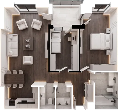 Apartament 2 dhomësh D3, 89 m² - Blloku D, kati 7