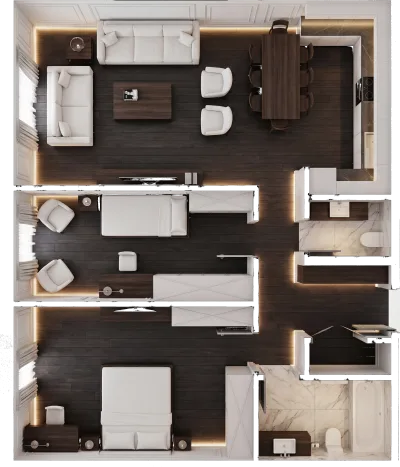 Apartament 2 dhomësh B3, 93 m² - Blloku B, kati 8