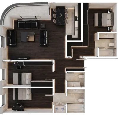 Apartament 3 dhomësh B4, 121 m² - Blloku B, kati 8