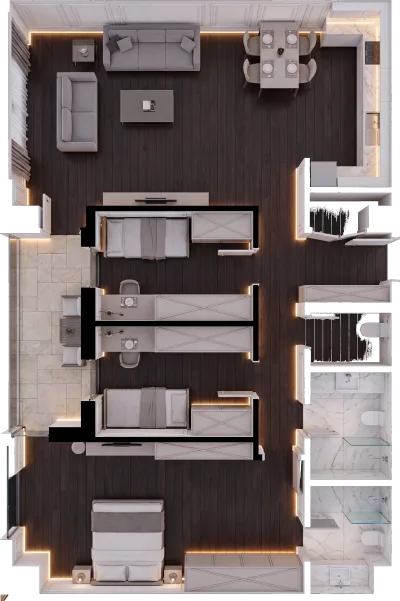 Apartament 3 dhomësh C5, 119 m² - Blloku C, kati 8