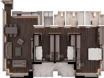 Apartament 3 dhomësh D6, 124 m² - Blloku D, kati 8