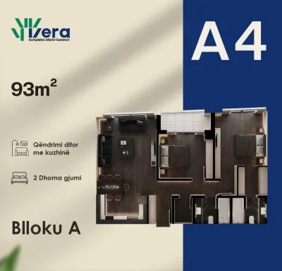 Planimetria A4, Blloku A: 2 dhoma gjumi, 93–138 m²