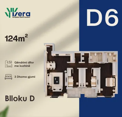 Planimetria D6, Blloku D: 3 dhoma gjumi, 124 m²